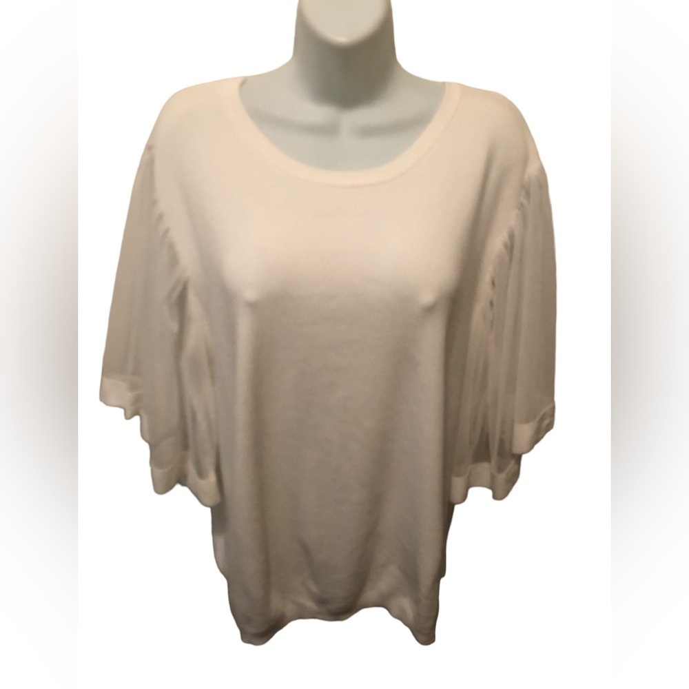 Calligraphie Scoop Neck Sweater Sz. XL Flutter Sheer Puff Sleeve Viscose Career